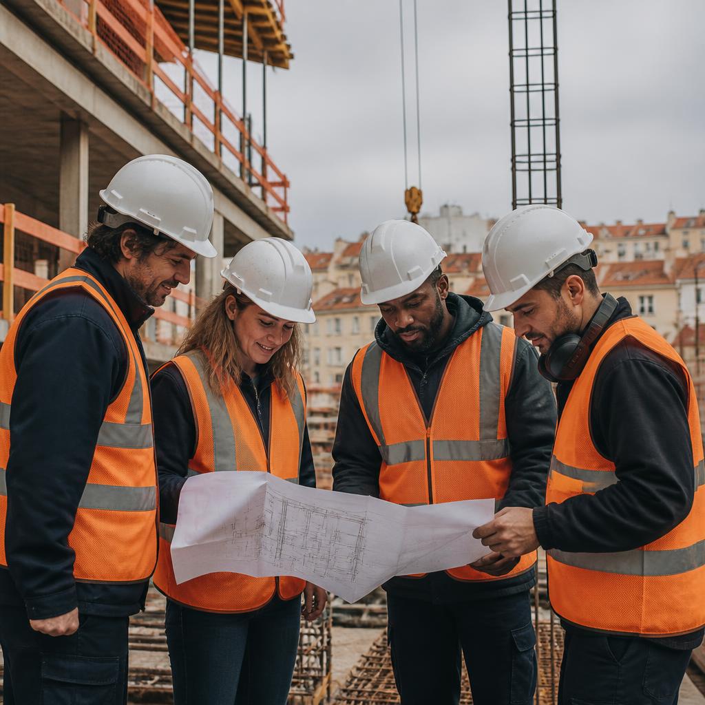 Construction team collaborating